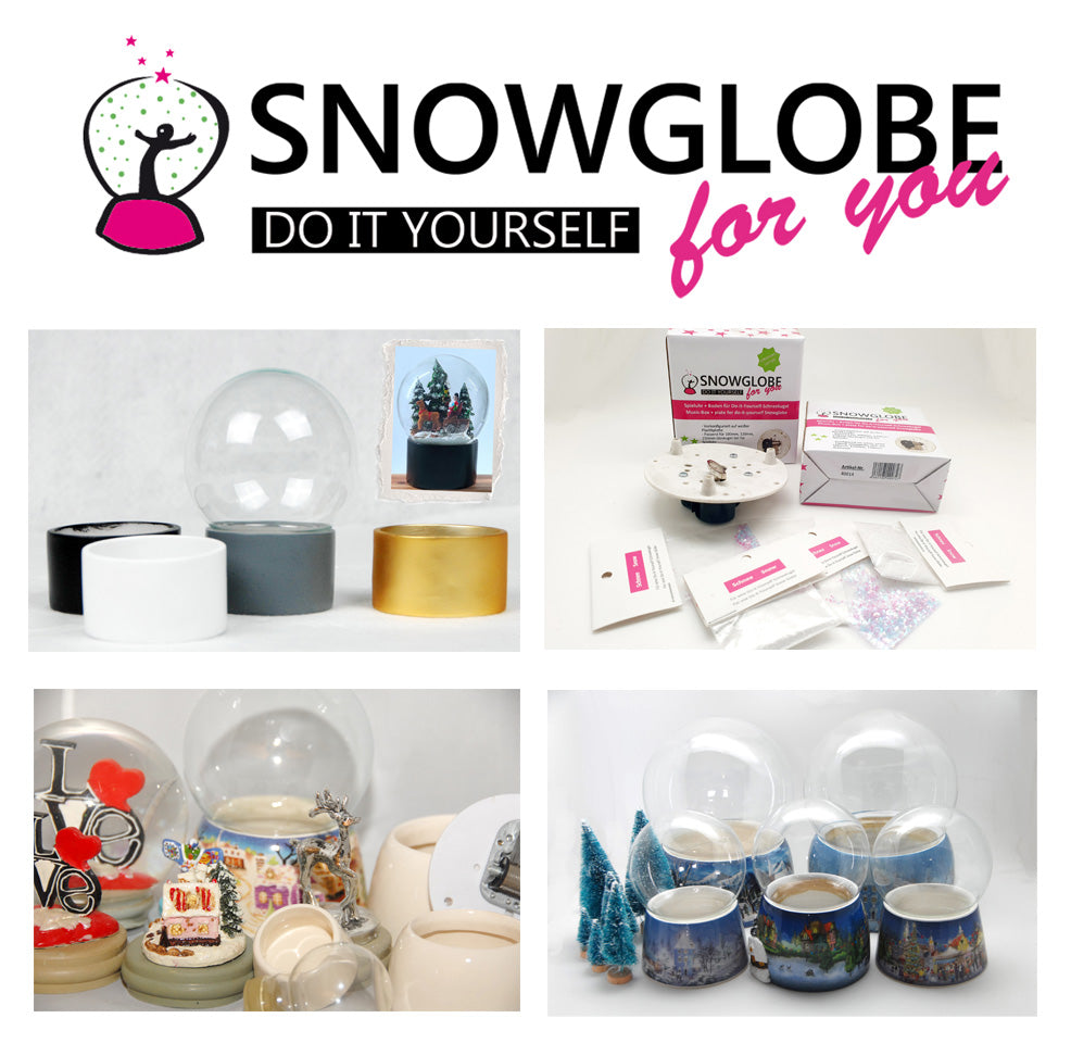 100mm Bastelset Polyresin Sockel weiß rund kubisch mit DIY-Schneekugel - 1x Schnee