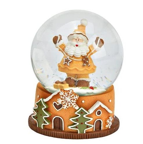 Süße Schneekugel Weihnachtsmann Muffin ocker auf Sockel Weihnachten 65 mm Durchmesser