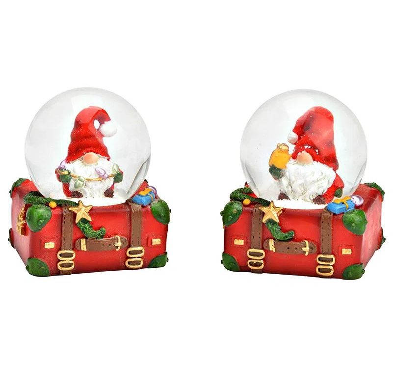 2 Süße Mini-Schneekugeln Weihnachtswichtel rot weiß 45mm Durchmesser
