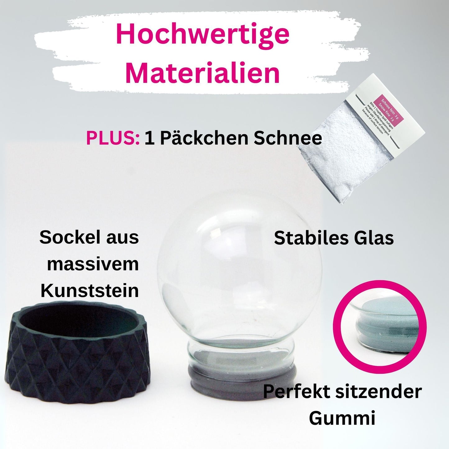 100mm Bastelset Polyresin Sockel dunkelgrün rund kubisch mit DIY - Schneekugel - 1 x Schnee - Schneekugelhaus