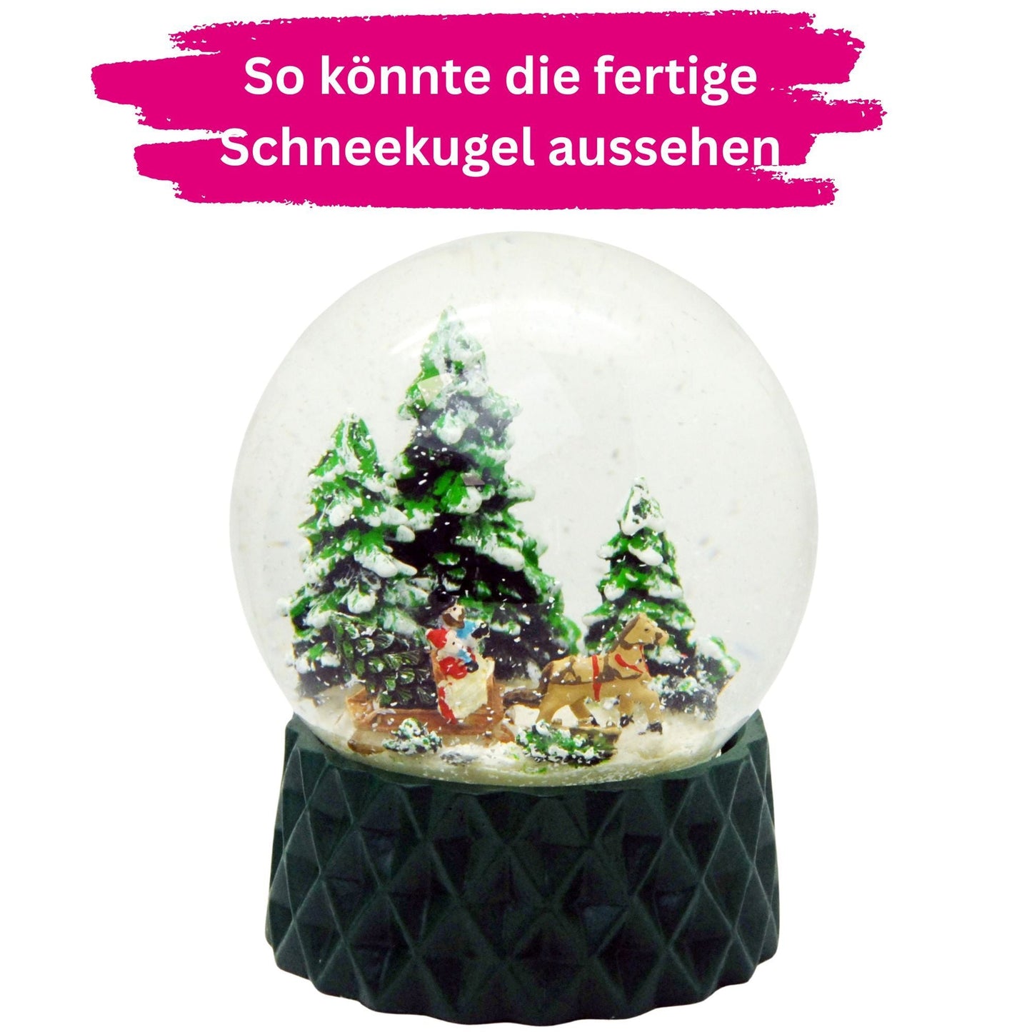 100mm Bastelset Polyresin Sockel dunkelgrün rund kubisch mit DIY - Schneekugel - 1 x Schnee - Schneekugelhaus