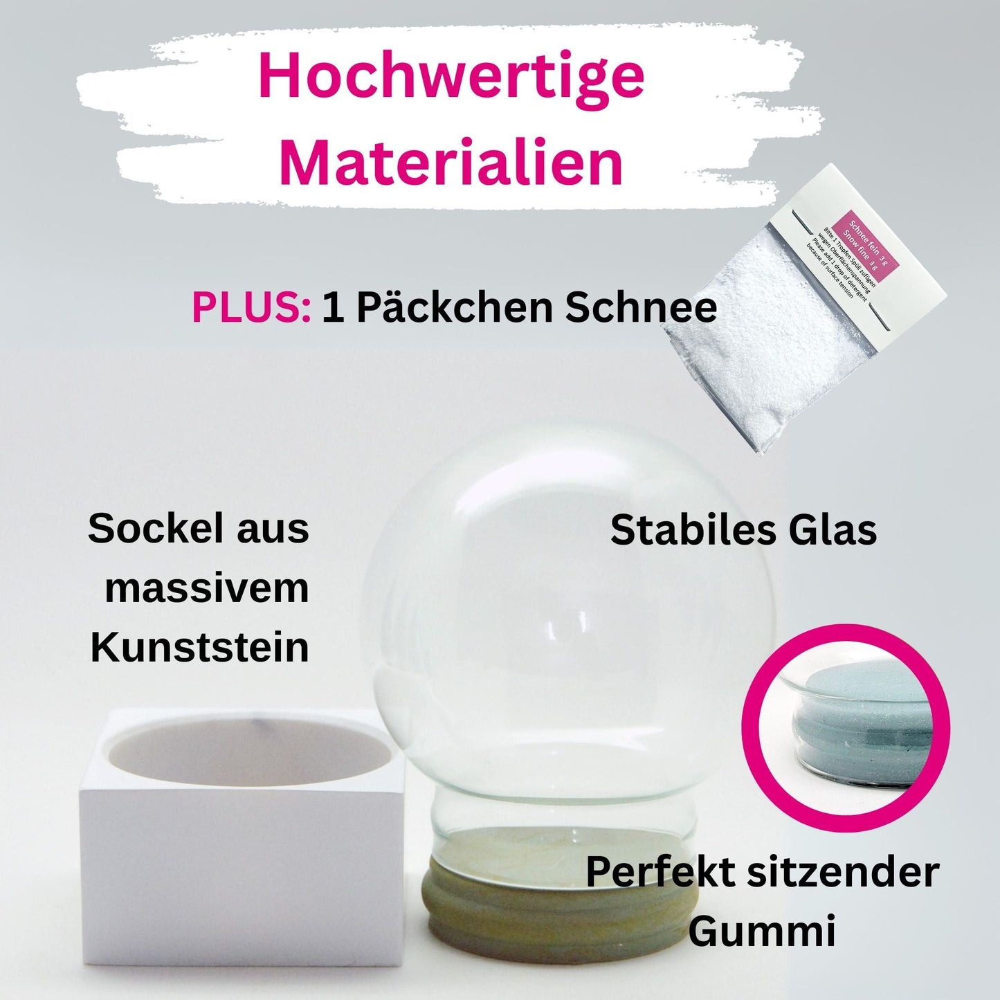 100mm Bastelset Polyresin Sockel in verschiedenen Varianten - DIY - Schneekugel - 1 x Schnee - Schneekugelhaus