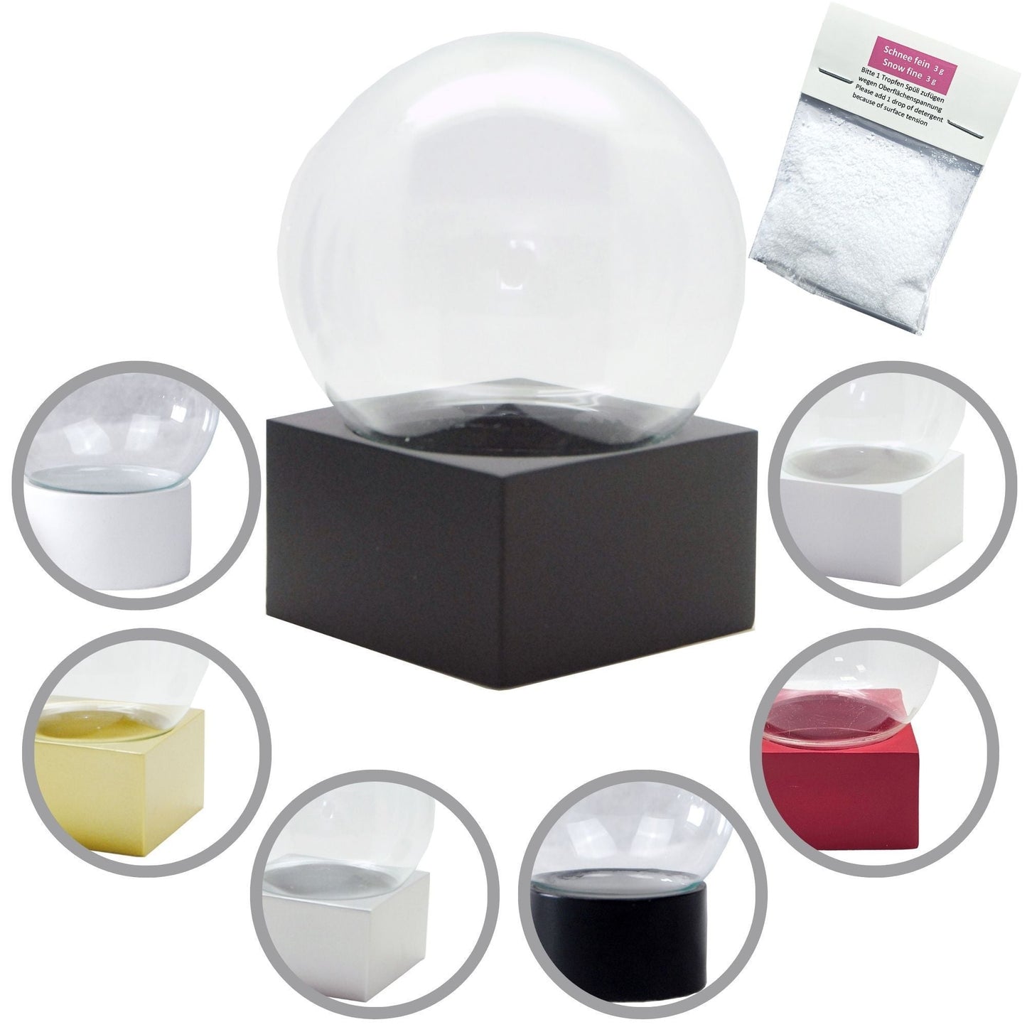 100mm Bastelset Polyresin Sockel in verschiedenen Varianten - DIY - Schneekugel - 1 x Schnee - Schneekugelhaus