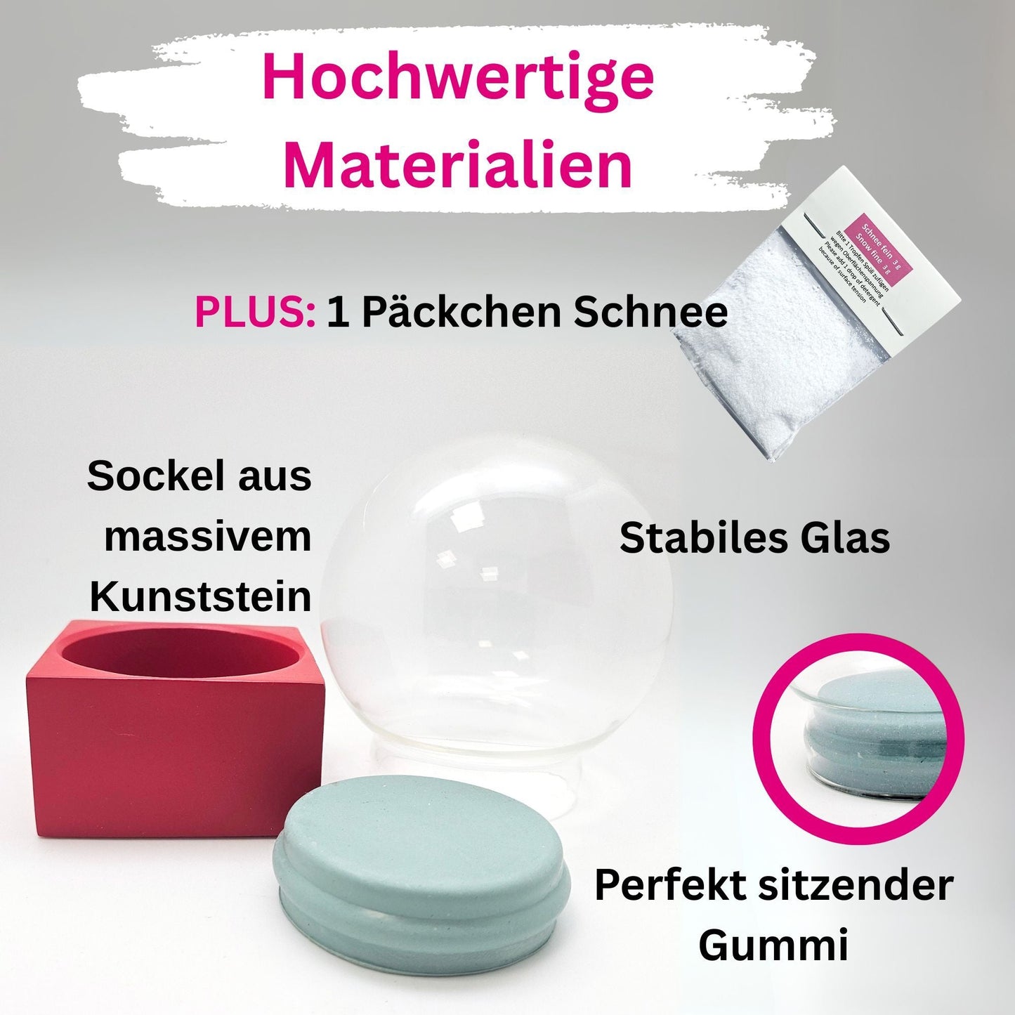 100mm Bastelset Polyresin Sockel rot eckig mit DIY - Schneekugel - 1 x Schnee - Schneekugelhaus