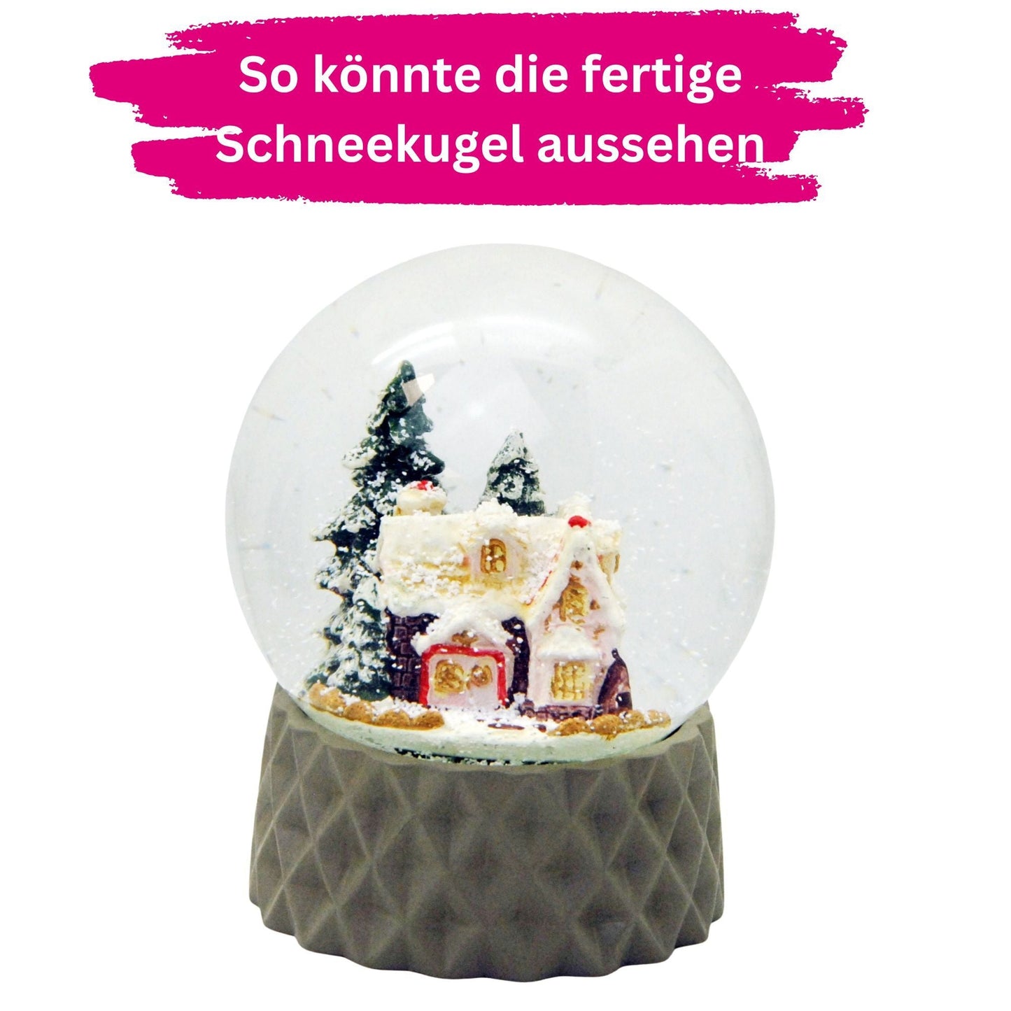 100mm Bastelset Polyresin Sockel sand rund kubisch mit DIY - Schneekugel - 1 x Schnee - Schneekugelhaus