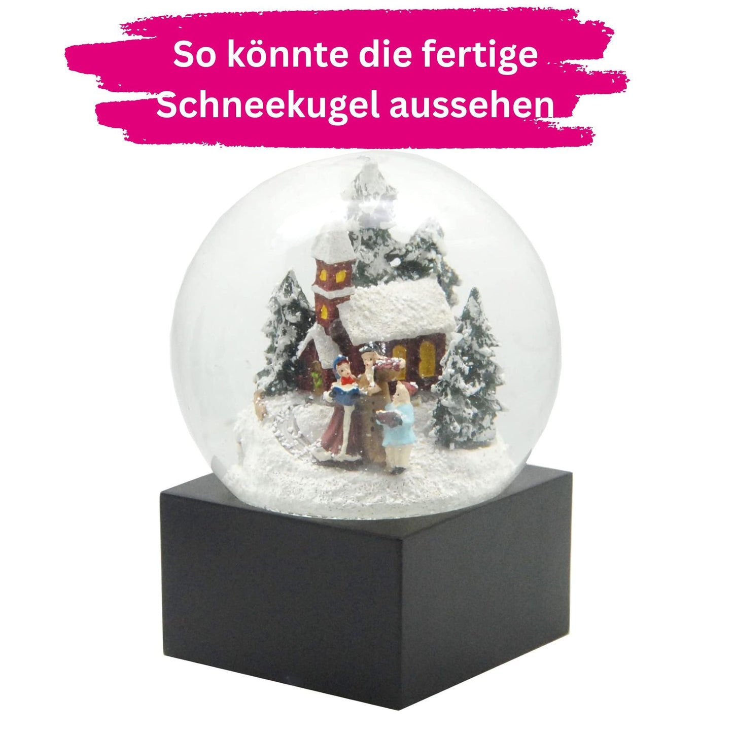 100mm Bastelset Polyresin Sockel schwarz eckig mit DIY - Schneekugel - 1 x Schnee - Schneekugelhaus