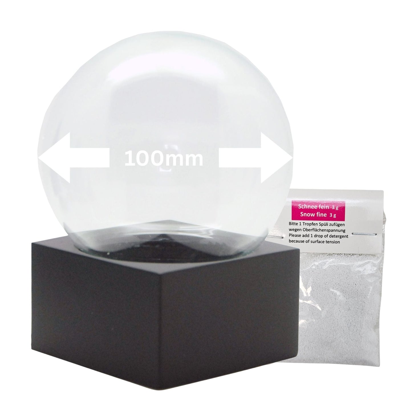 100mm Bastelset Polyresin Sockel schwarz eckig mit DIY - Schneekugel - 1 x Schnee - Schneekugelhaus
