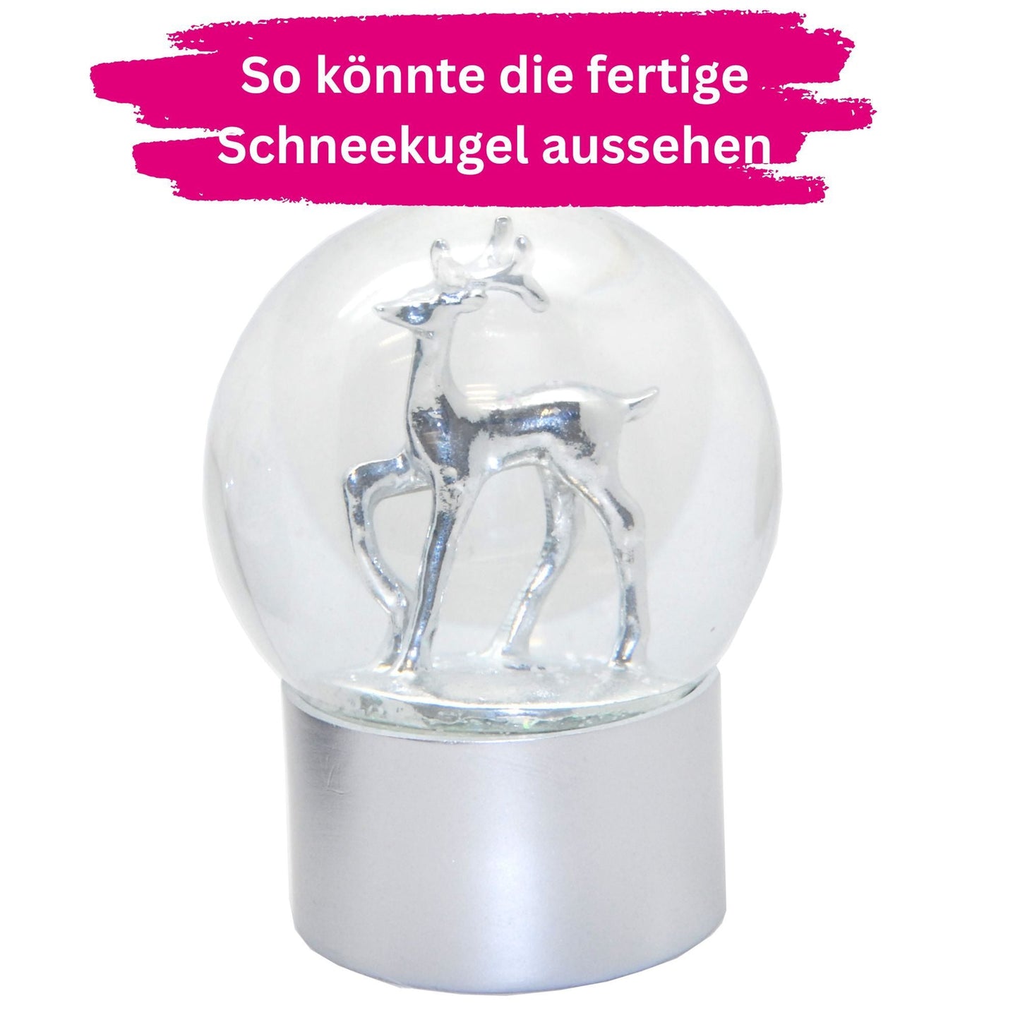 100mm Bastelset Polyresin Sockel silber rund mit DIY - Schneekugel - 1 x Schnee - Schneekugelhaus