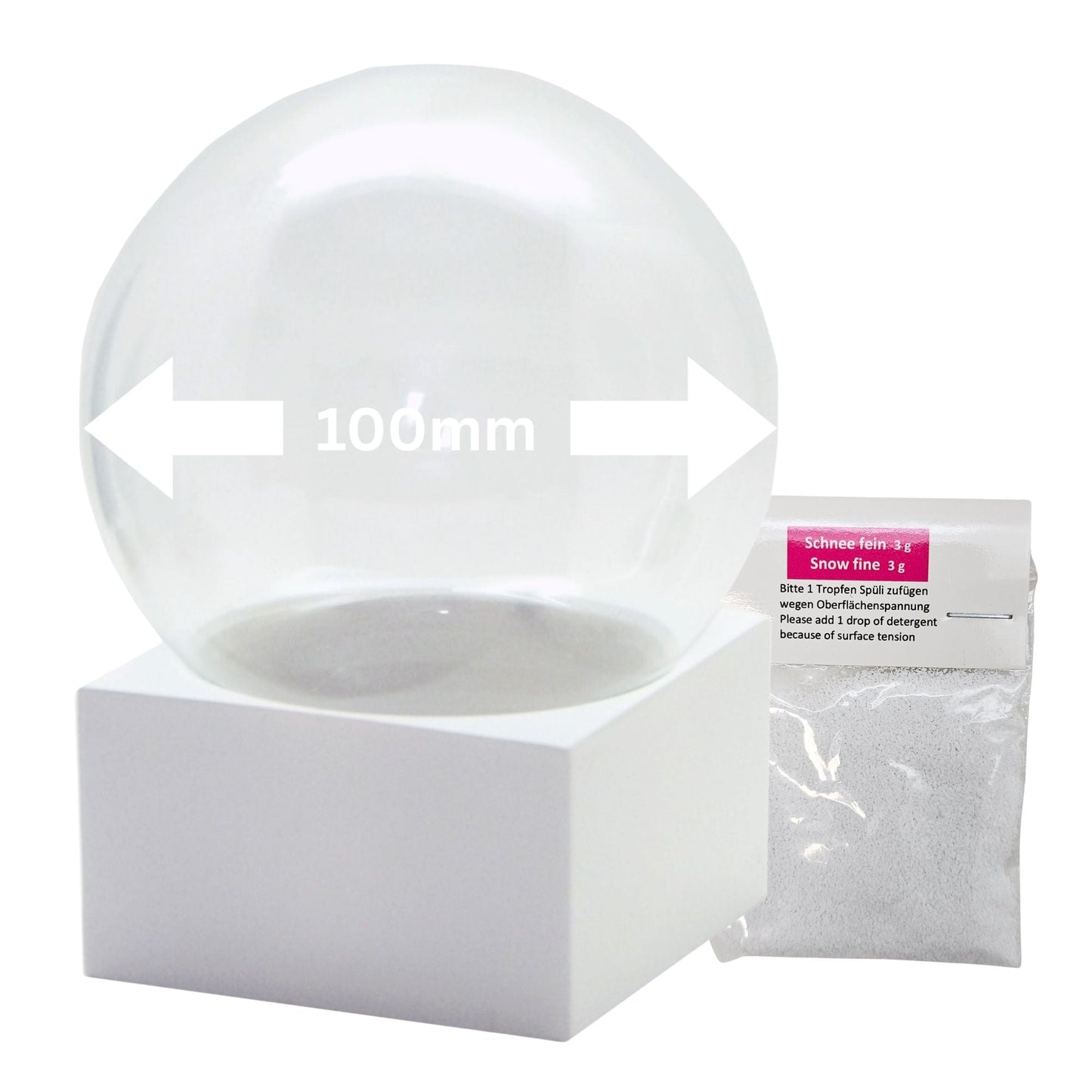 100mm Bastelset Polyresin Sockel weiß eckig mit DIY - Schneekugel - 1 x Schnee - Schneekugelhaus