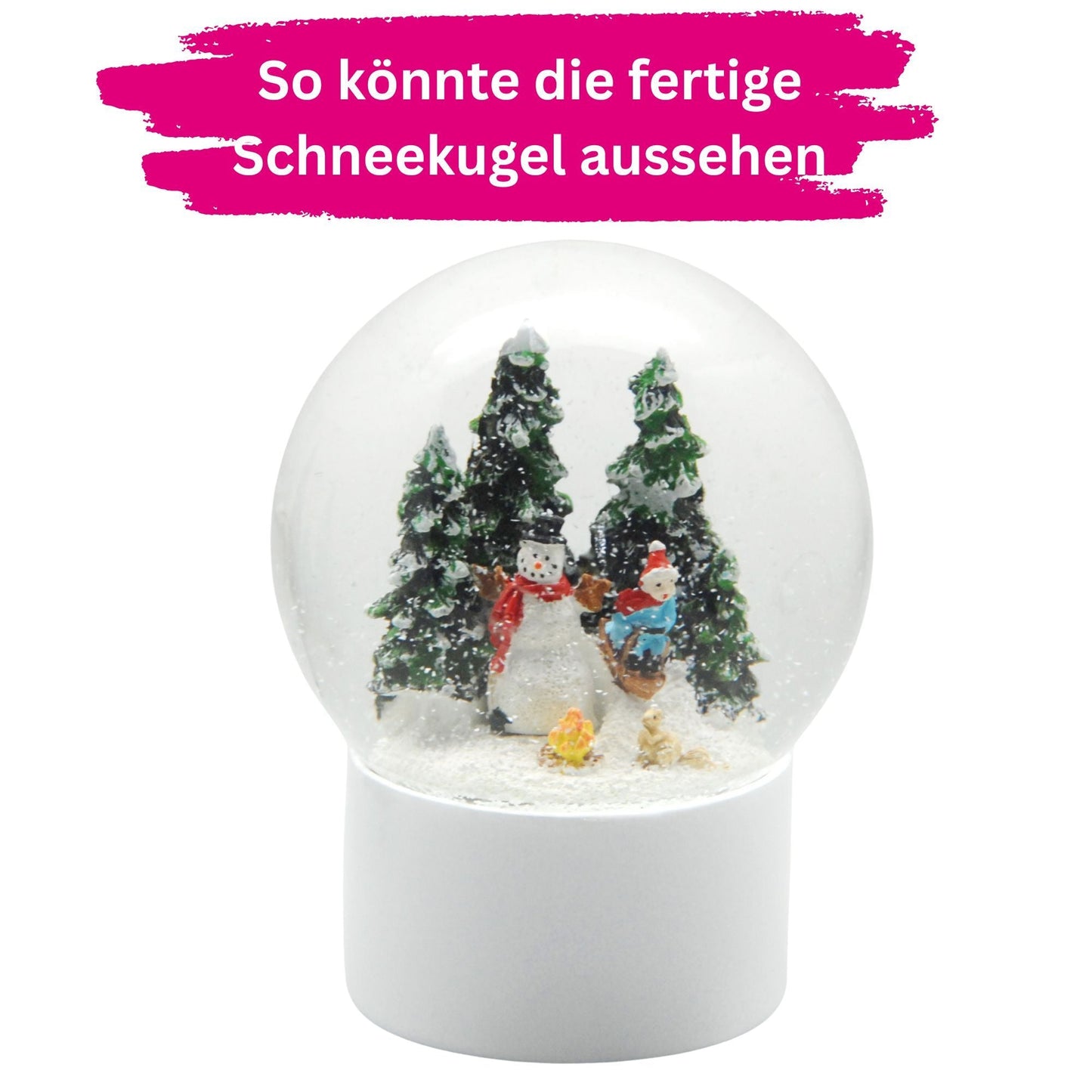 100mm Bastelset Polyresin Sockel weiß rund mit DIY - Schneekugel - 1 x Schnee - Schneekugelhaus