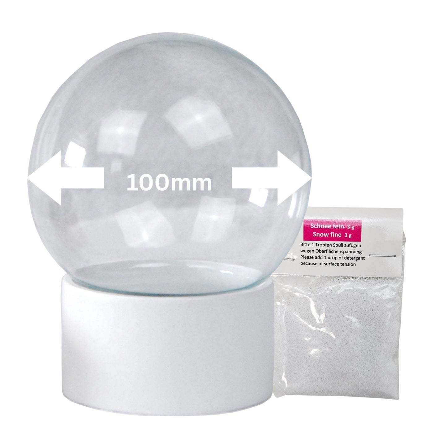 100mm Bastelset Polyresin Sockel weiß rund mit DIY - Schneekugel - 1 x Schnee - Schneekugelhaus