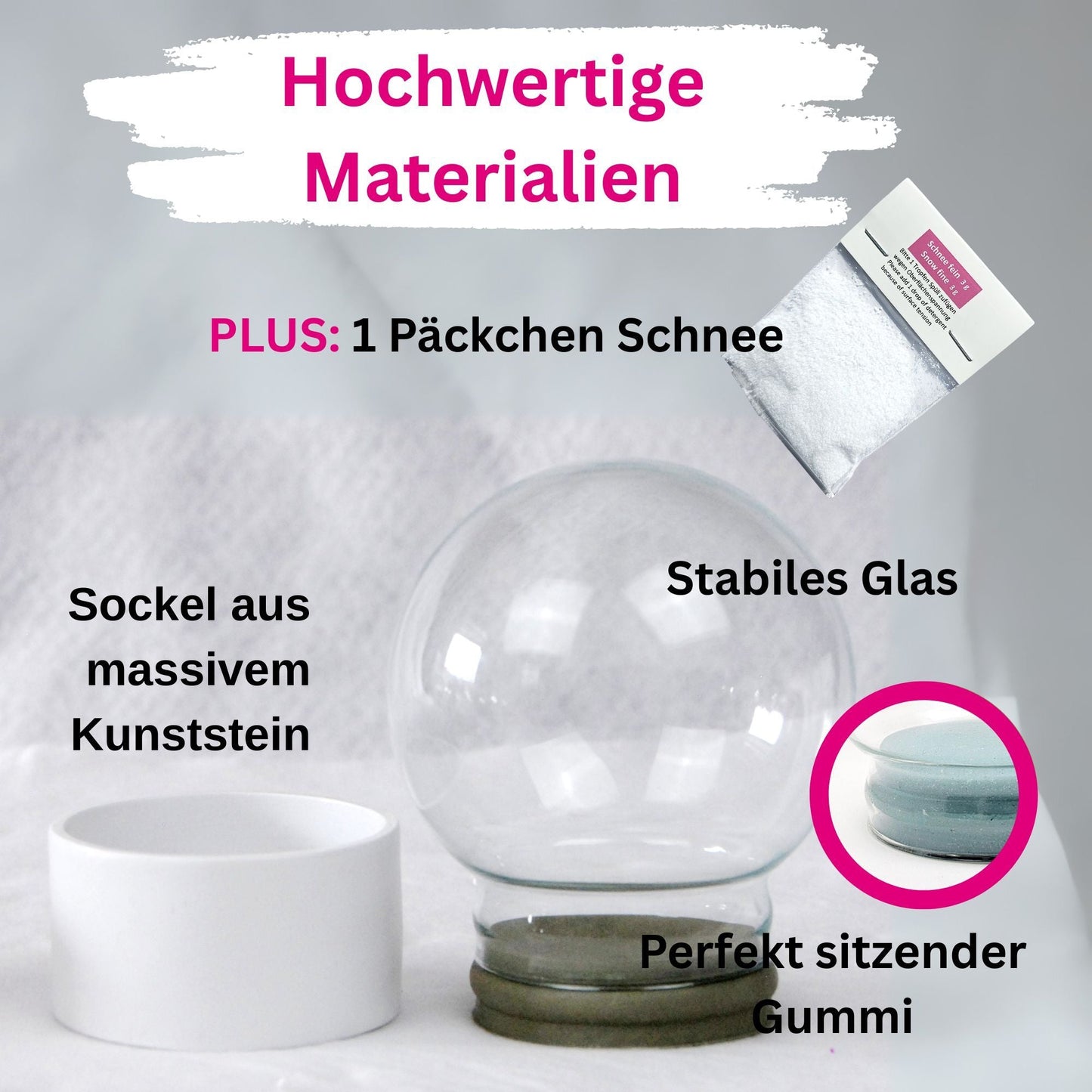 100mm Bastelset Polyresin Sockel weiß rund mit DIY - Schneekugel - 1 x Schnee - Schneekugelhaus