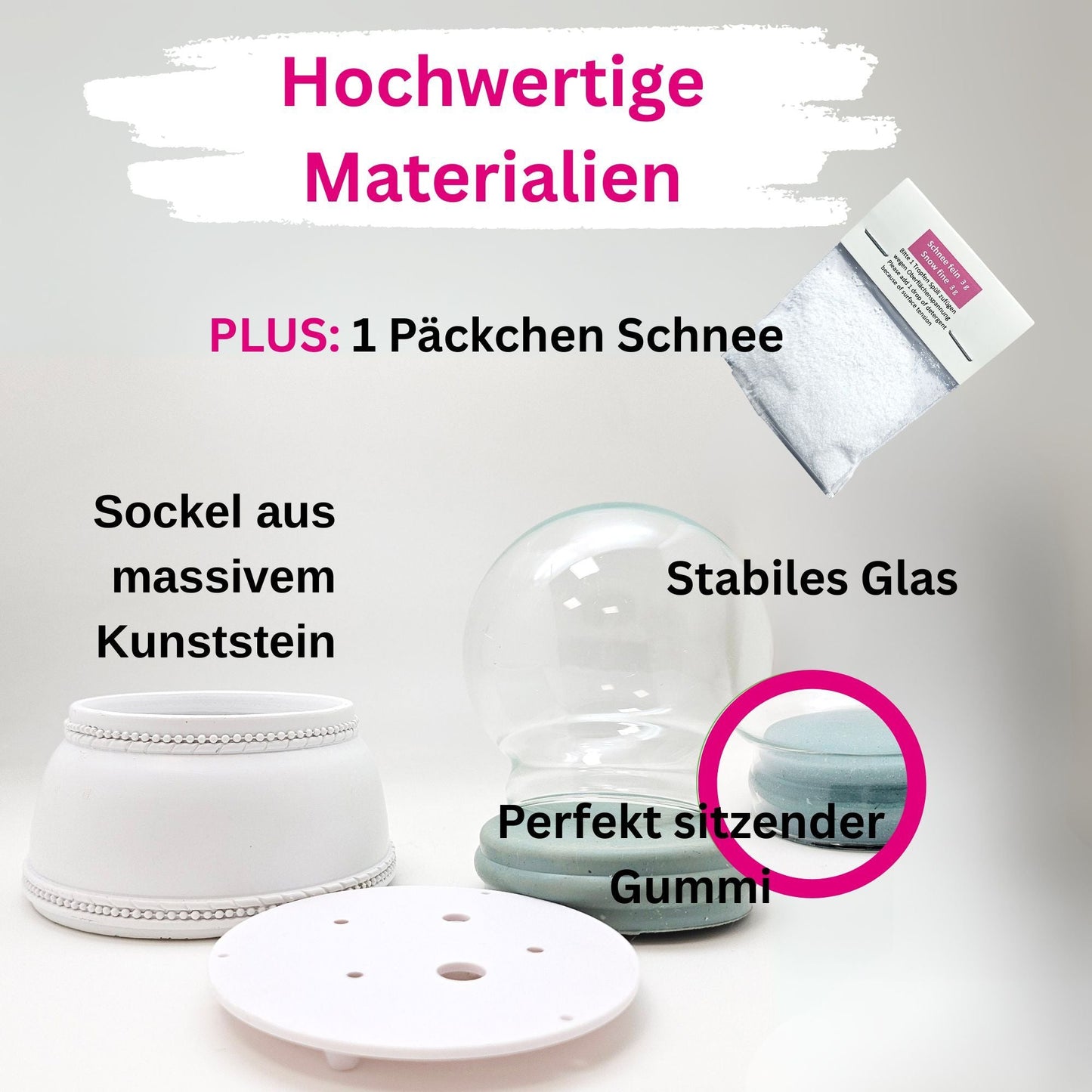 100mm Bastelset Porzellan Sockel Nostalgie weiß mit DIY - Schneekugel für Spieluhr - 1x Schnee - Schneekugelhaus
