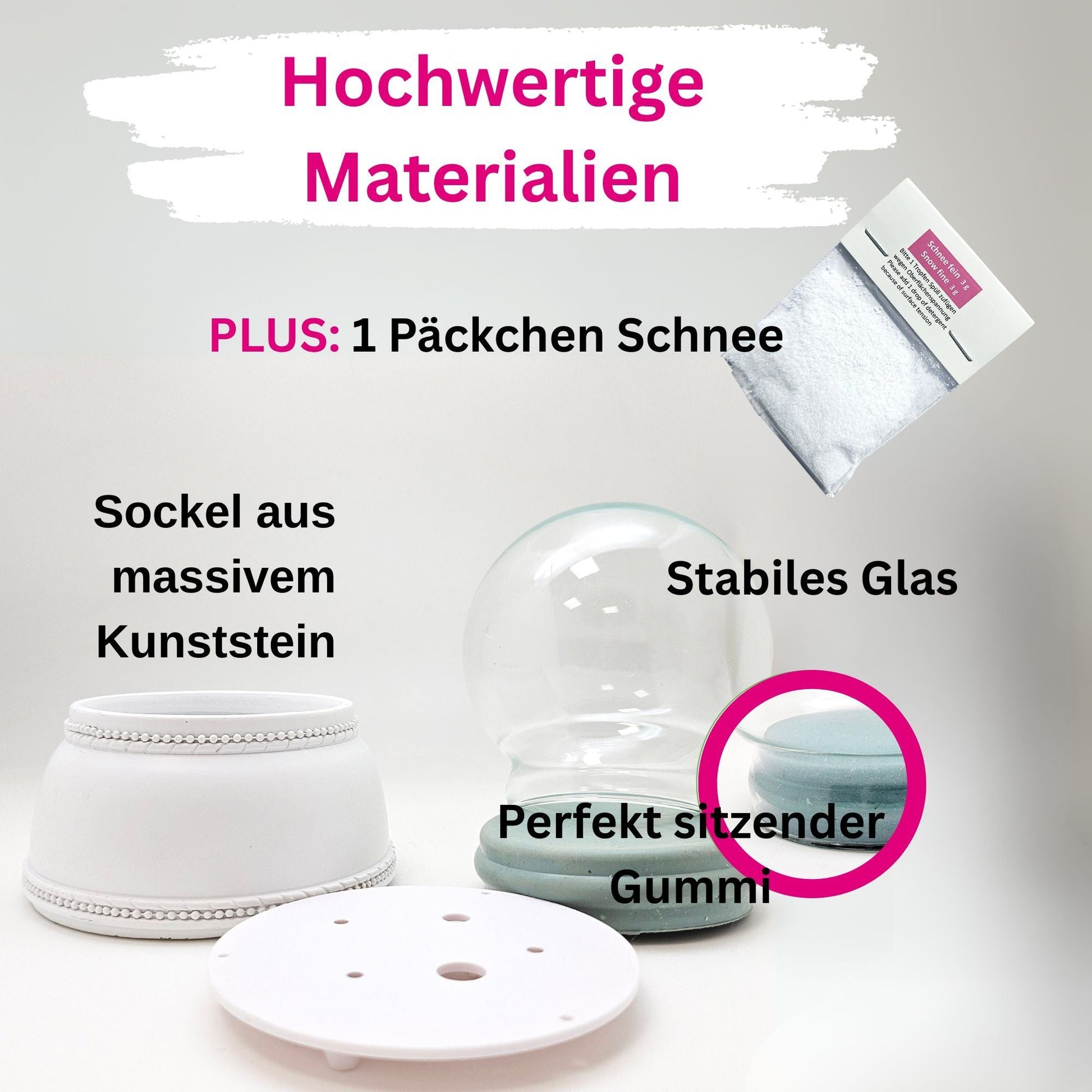 100mm Bastelset Porzellan Sockel Nostalgie weiß mit DIY - Schneekugel für Spieluhr - 1x Schnee - Schneekugelhaus