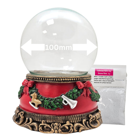 100mm Bastelset Sockel Weihnachten rot mit DIY - Schneekugel für Spieluhr - 1x Schnee - Schneekugelhaus