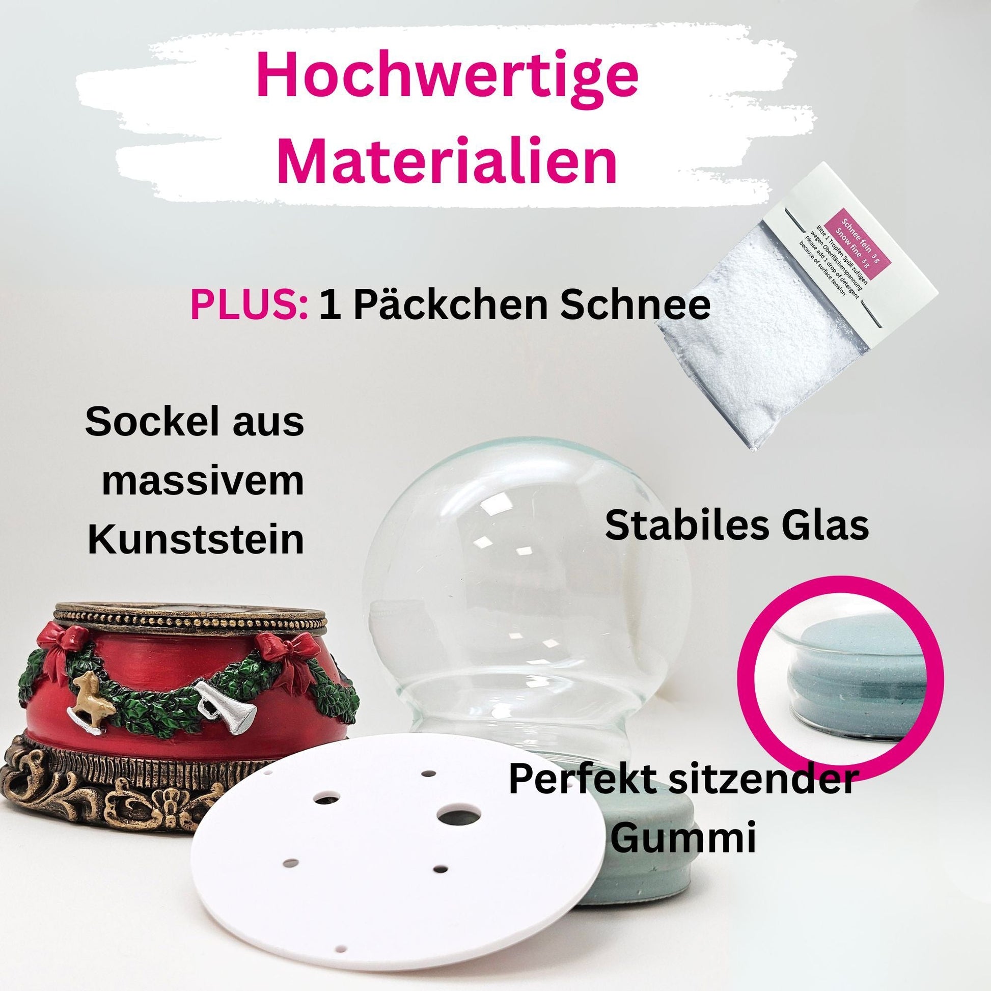 100mm Bastelset Sockel Weihnachten rot mit DIY - Schneekugel für Spieluhr - 1x Schnee - Schneekugelhaus