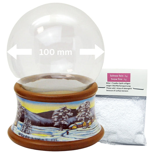 100mm Bastelset Sockel Winterlandschaft brauner Rand mit DIY - Schneekugel für Spieluhr - 1x Schnee - Schneekugelhaus