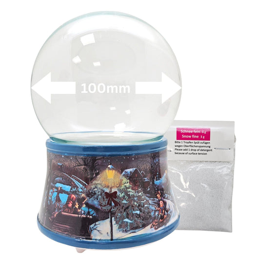 100mm Bastelset Sockel Winterlandschaft Eisläufer dunkelblau mit DIY - Schneekugel für Spieluhr - 1x Schnee - Schneekugelhaus