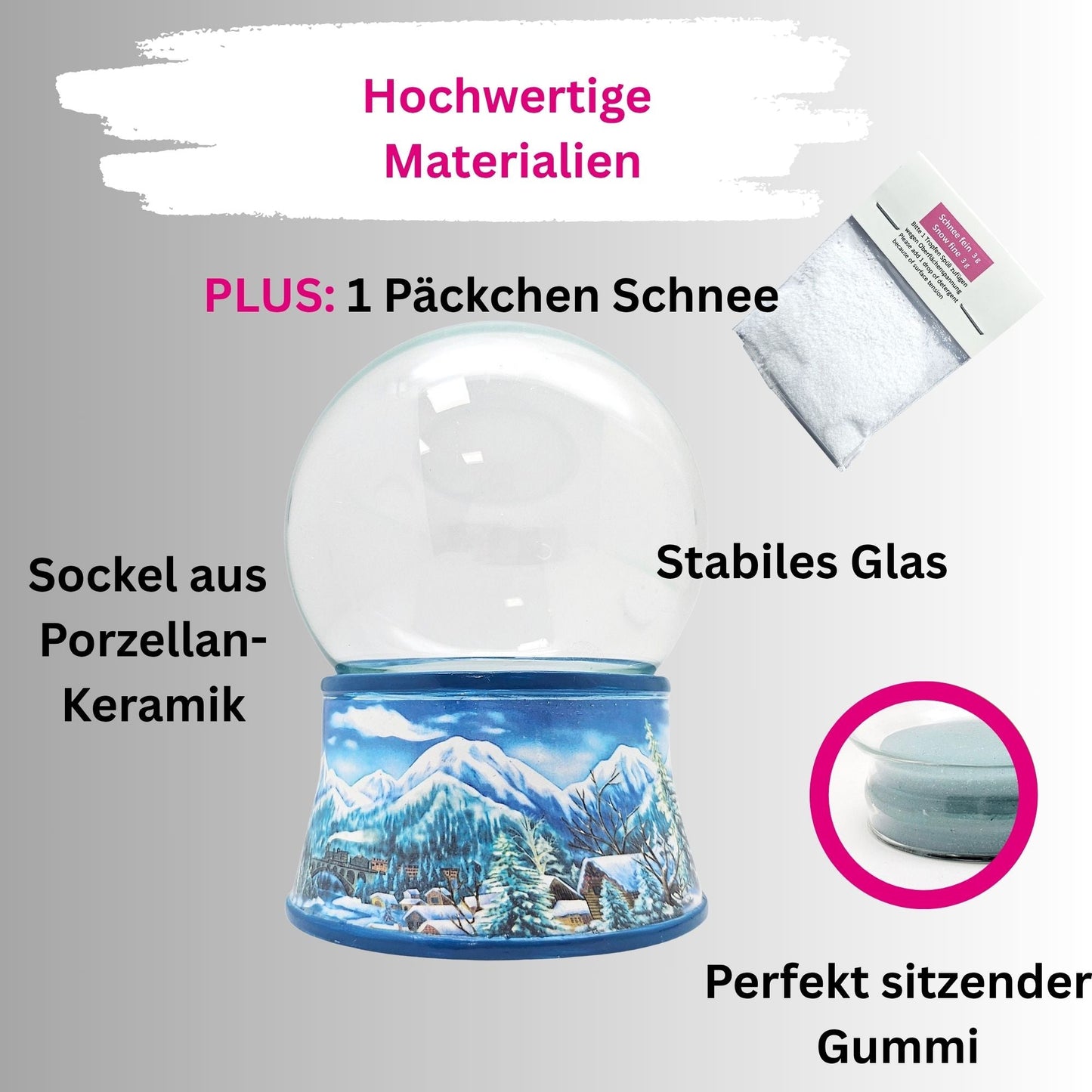 100mm Bastelset Sockel Winterlandschaft hellblau mit DIY - Schneekugel für Spieluhr - 1x Schnee - Schneekugelhaus