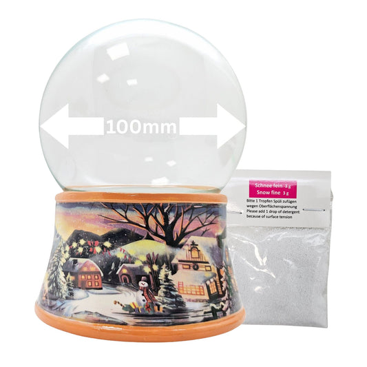 100mm Bastelset Sockel Winterlandschaft ocker Rand mit DIY - Schneekugel für Spieluhr - 1x Schnee - Schneekugelhaus