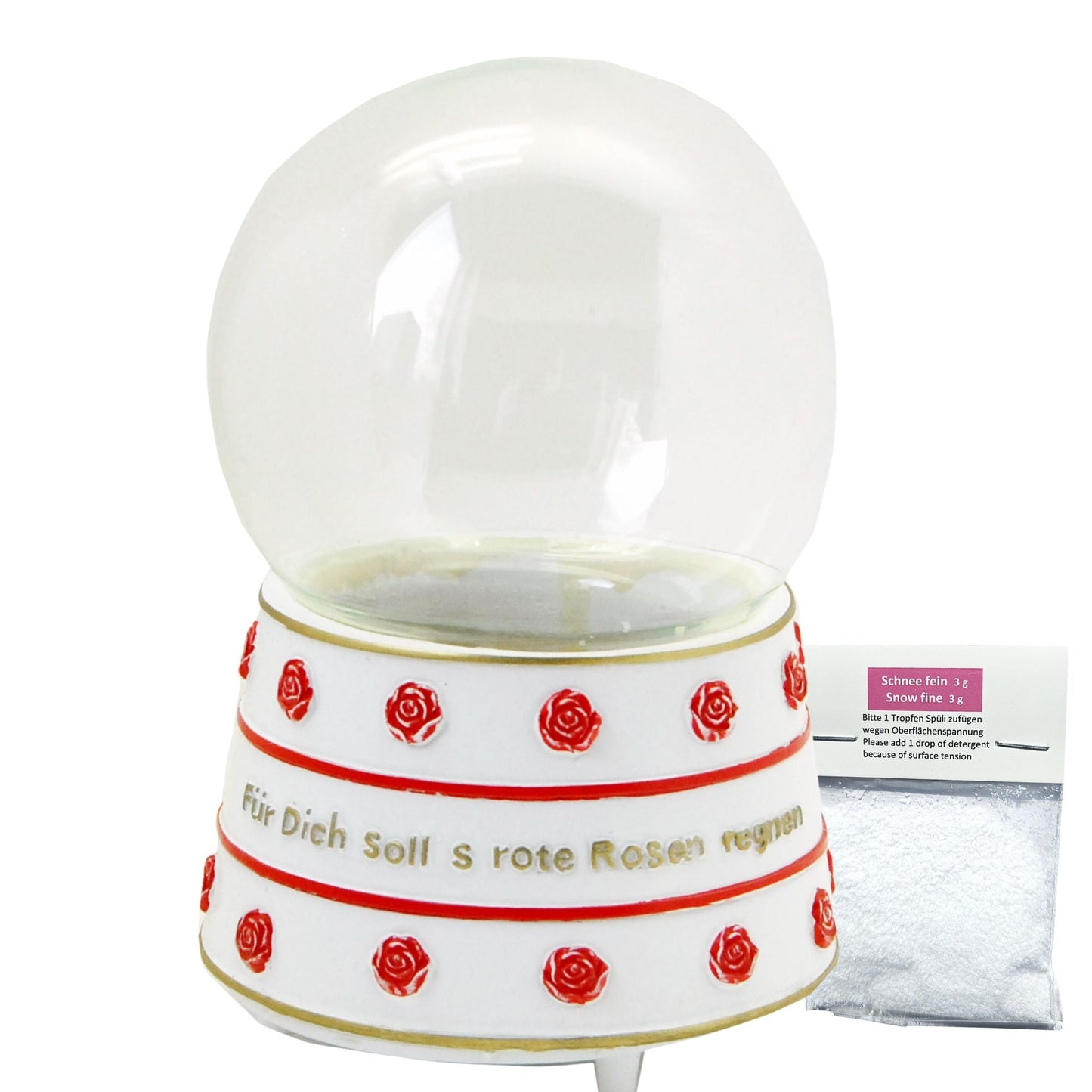 100mm - Do - it - Yourself Schneekugel mit Rosen Sockel - 1x Schnee - Schneekugelhaus