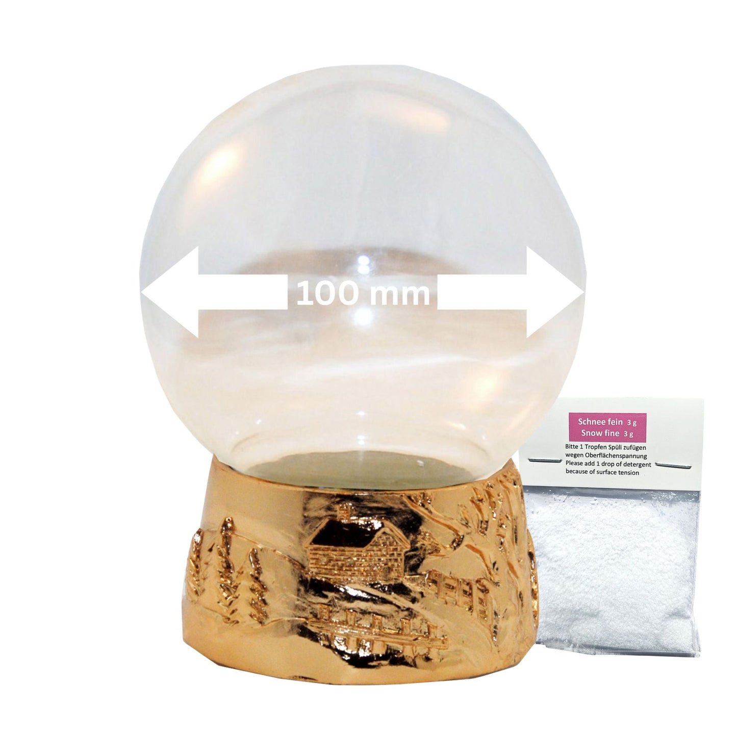 100mm - Do - it - Yourself Schneekugel mit Sockel Porzellan Kupfergold Relief Landschaft für Spieluhr - 1x Schnee - Schneekugelhaus