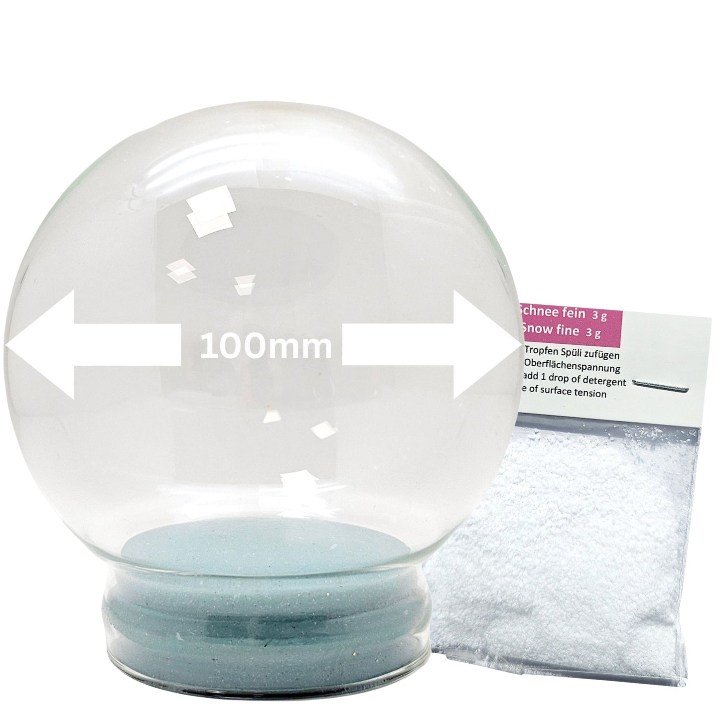100mm Glas für DIY - Schneekugel mit 1 Päckchen Schnee - Schneekugelhaus