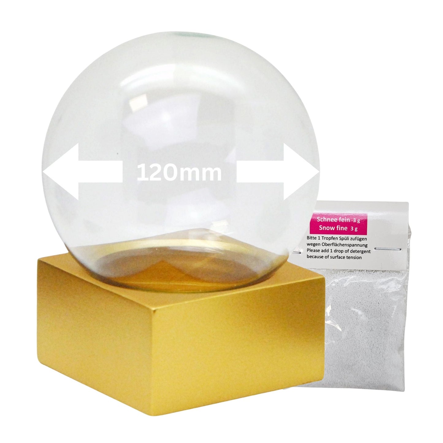 120mm Bastelset Polyresin Sockel gold eckig mit DIY - Schneekugel - 1x Schnee - Schneekugelhaus