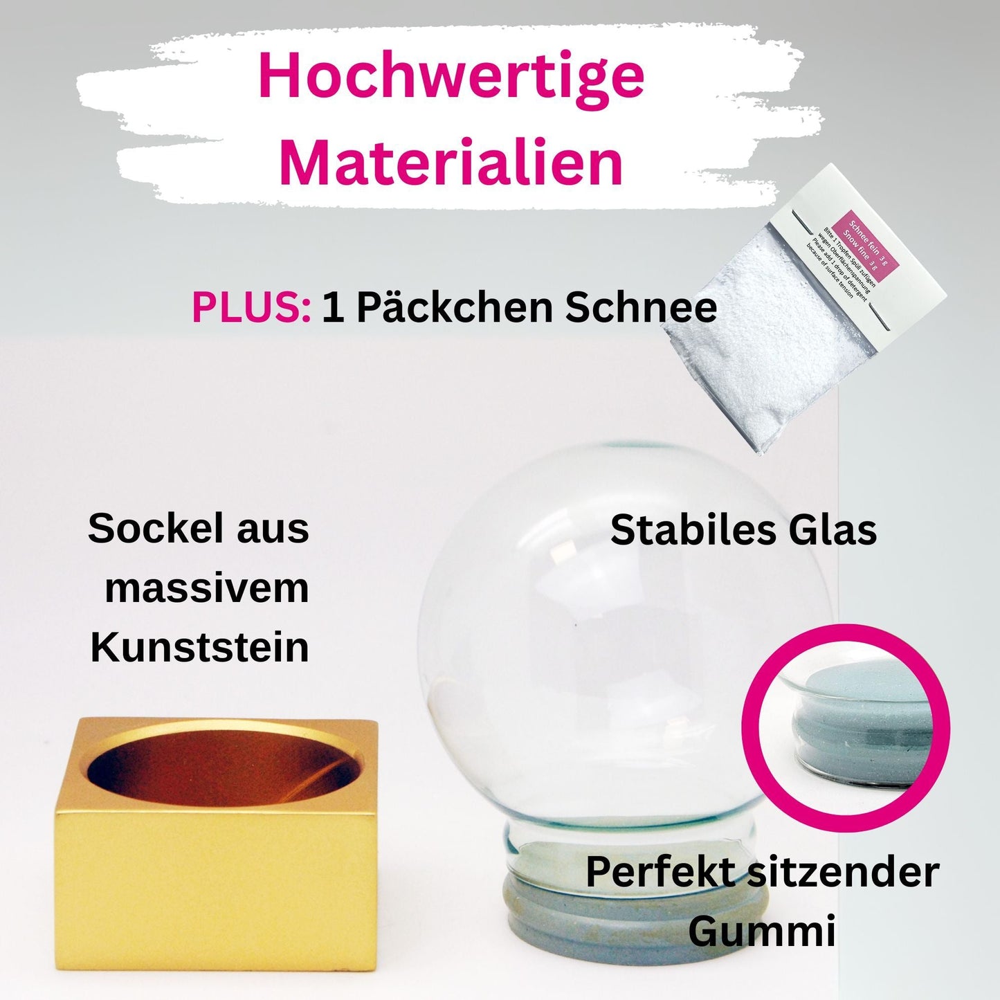 120mm Bastelset Polyresin Sockel gold eckig mit DIY - Schneekugel - 1x Schnee - Schneekugelhaus