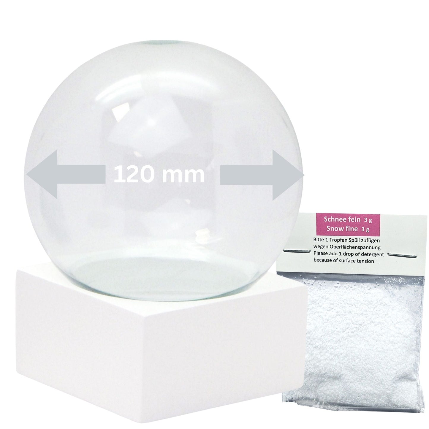120mm Bastelset Polyresin Sockel weiß eckig mit DIY - Schneekugel - 1x Schnee - Schneekugelhaus