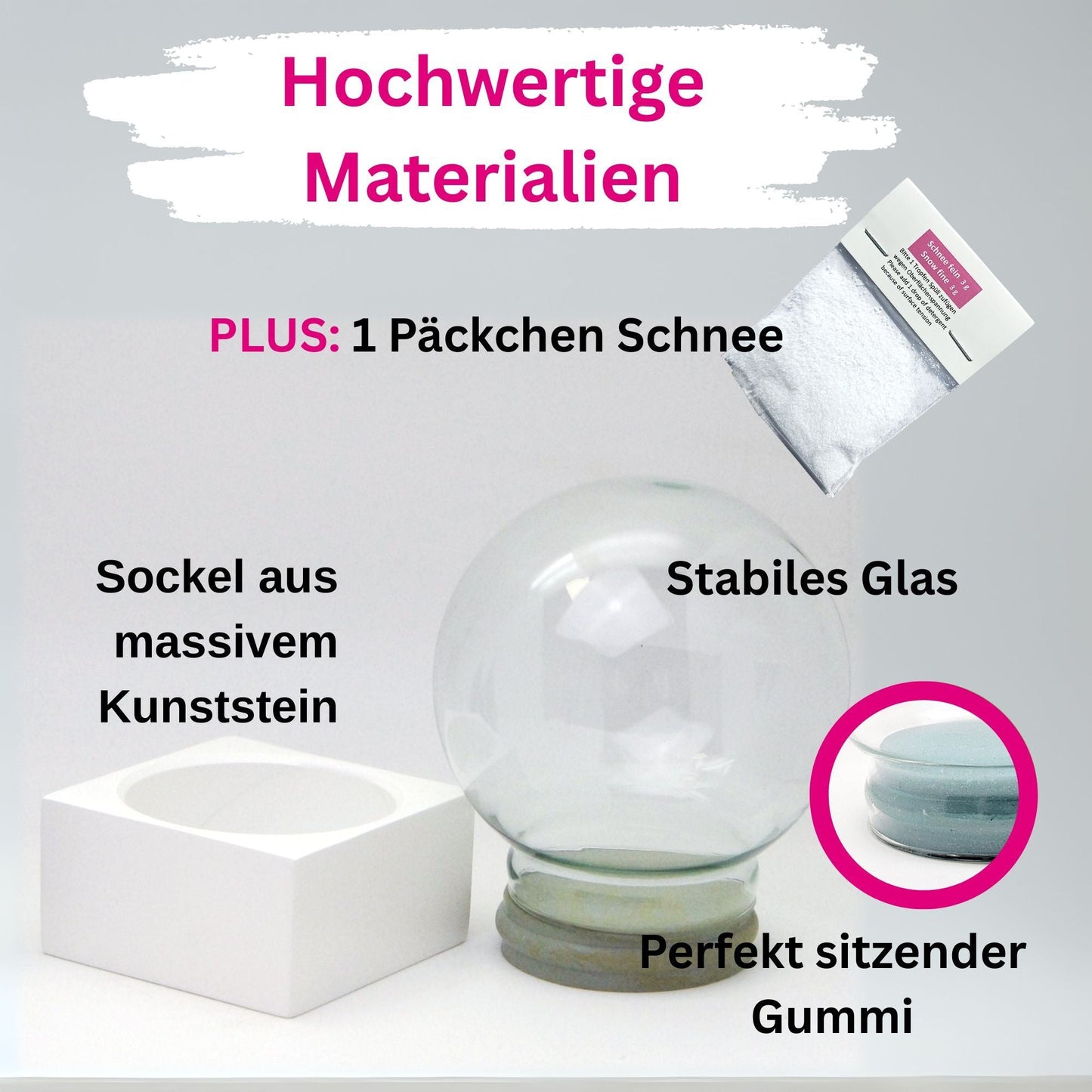 120mm Bastelset Polyresin Sockel weiß eckig mit DIY - Schneekugel - 1x Schnee - Schneekugelhaus