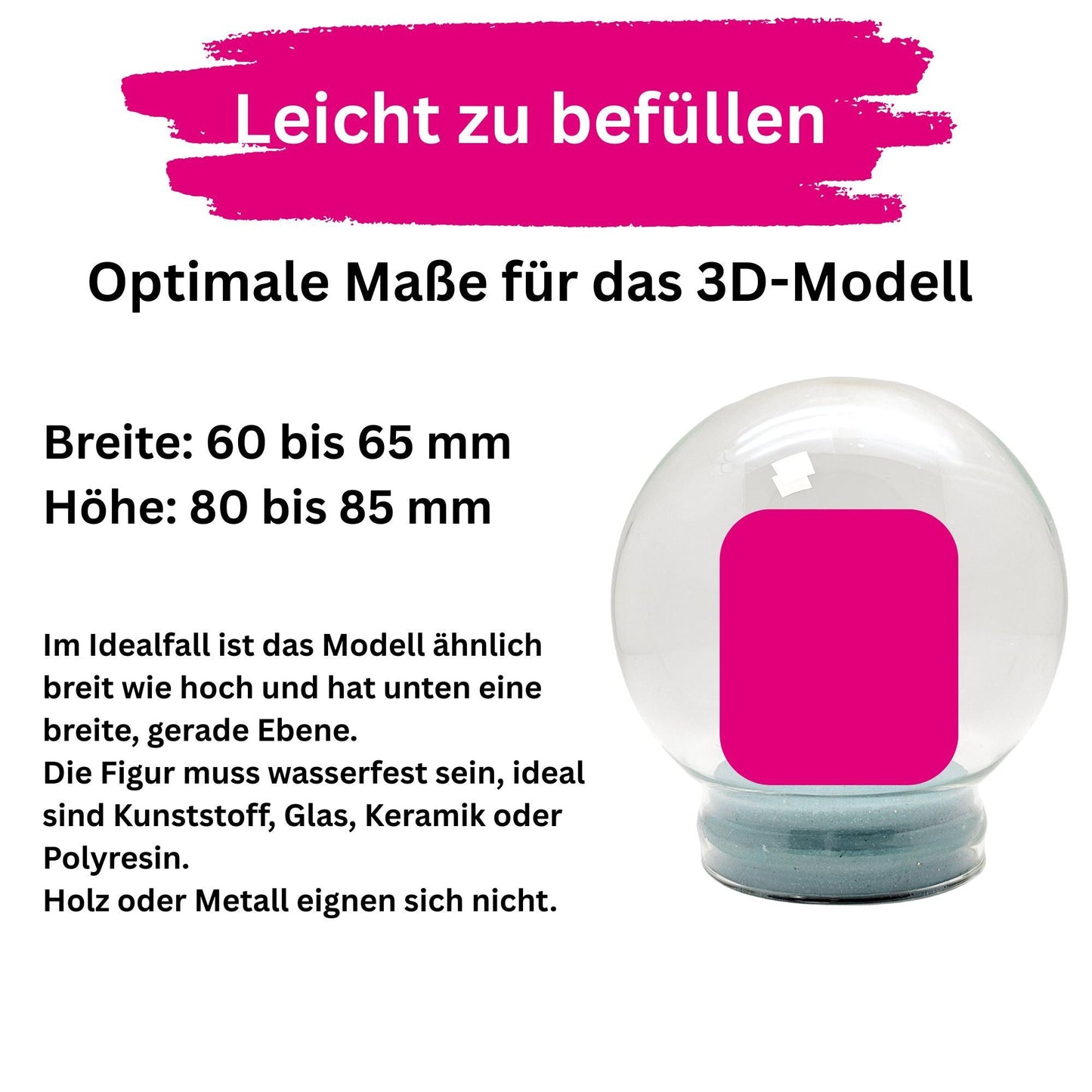 120mm DIY - Schneekugelset weiß geriffelt - Set aus Bastelglas und Sockel weiß - 1x Schnee - Schneekugelhaus