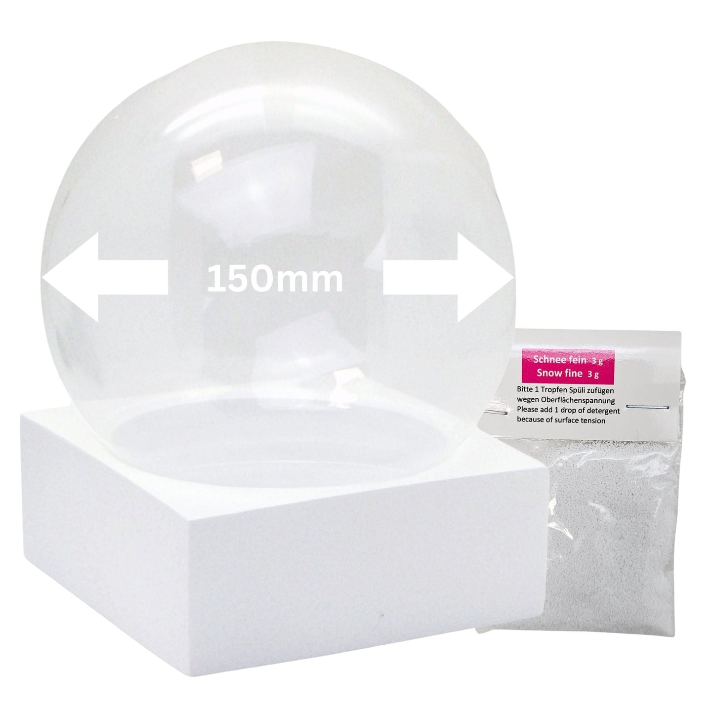 150mm Bastelset Polyresin Sockel weiß eckig mit DIY - Schneekugel - 1x Schnee - Schneekugelhaus