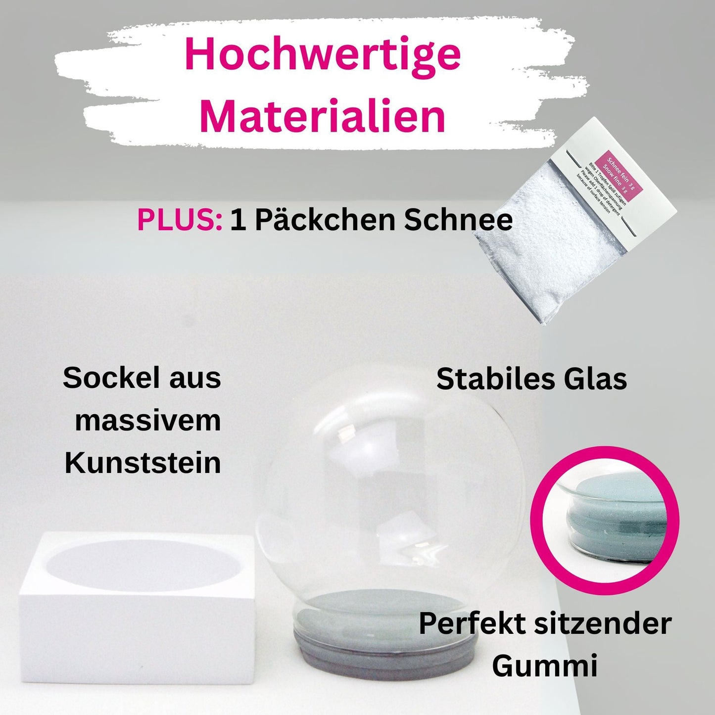 150mm Bastelset Polyresin Sockel weiß eckig mit DIY - Schneekugel - 1x Schnee - Schneekugelhaus
