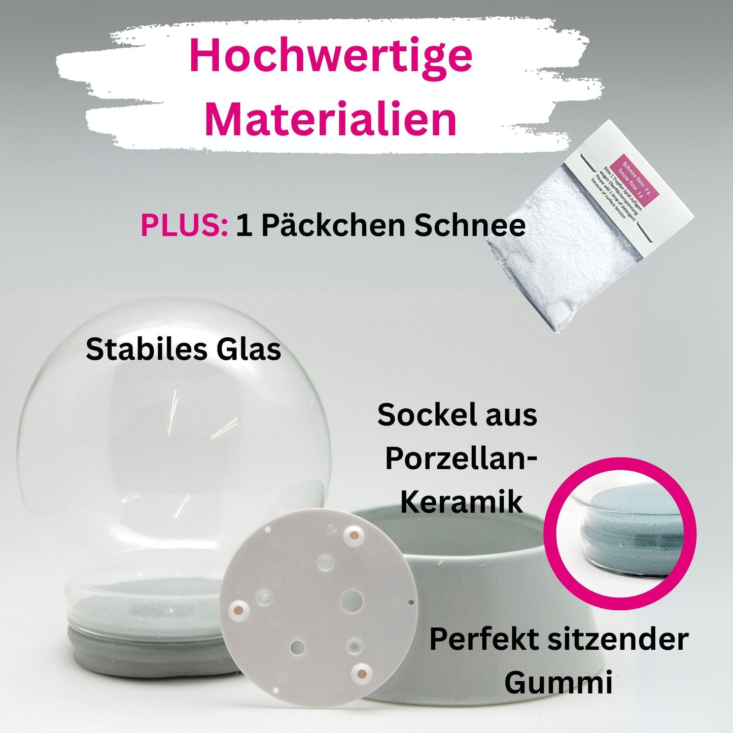 150mm DIY Schneekugelset weiß mit Sockel Porzellan für Spieluhr - 1x Schnee - Schneekugelhaus