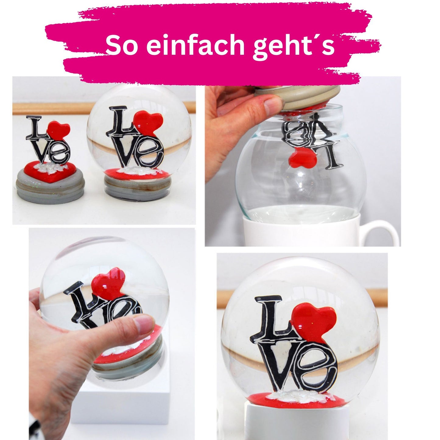 120mm DIY-Schneekugelset weiß geriffelt - Set aus Bastelglas und Sockel weiß - 1x Schnee