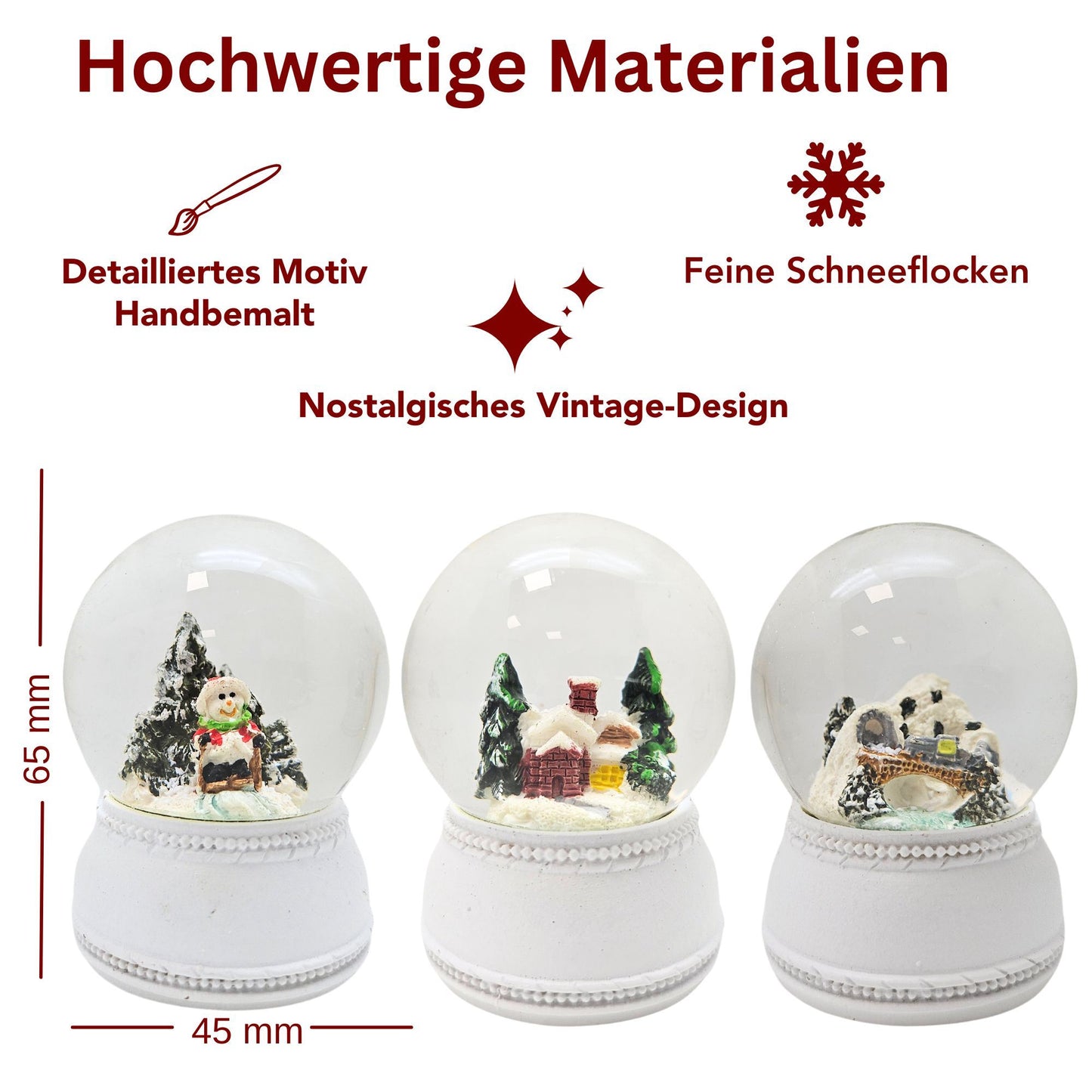 Dekopaket - Bergdorf weiß Nostalgie mit 4 Schneekugeln in mehreren Größen