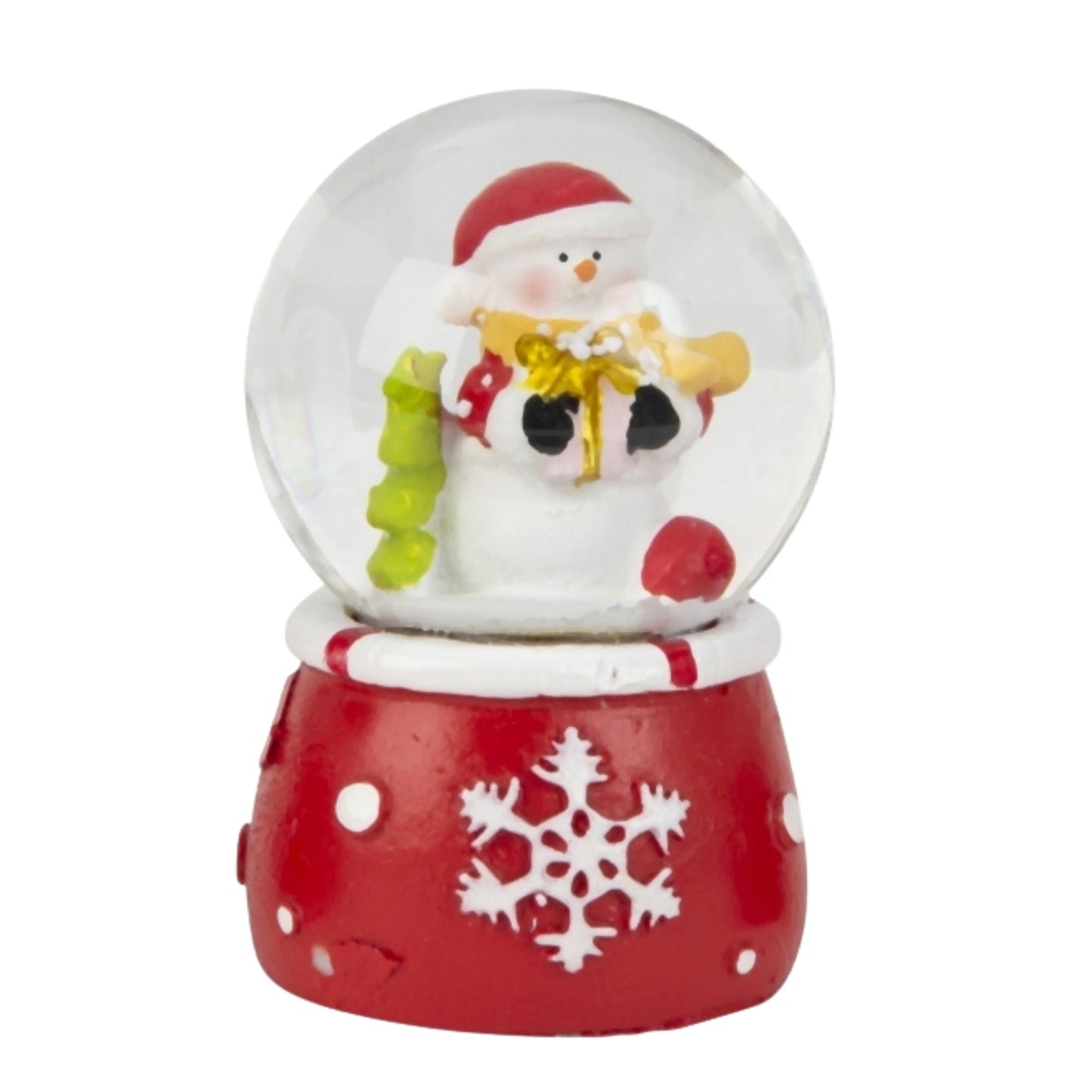 3 süße Mini - Schneekugeln Winter & Weihnacht mit Sockel rot weiß Schneeflocke B: 45mm - Schneekugelhaus