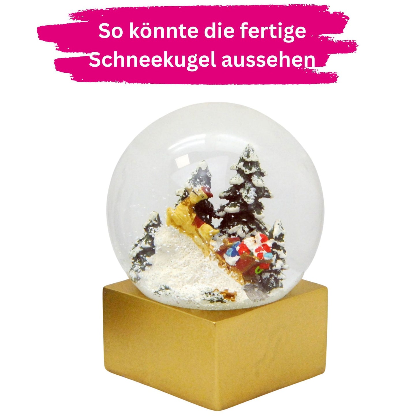 DIY-Komplett-Bastelset für Glas-Schneekugel 100x120mm gold mit Schnee, Glitzer, Wasserklar & Kleber