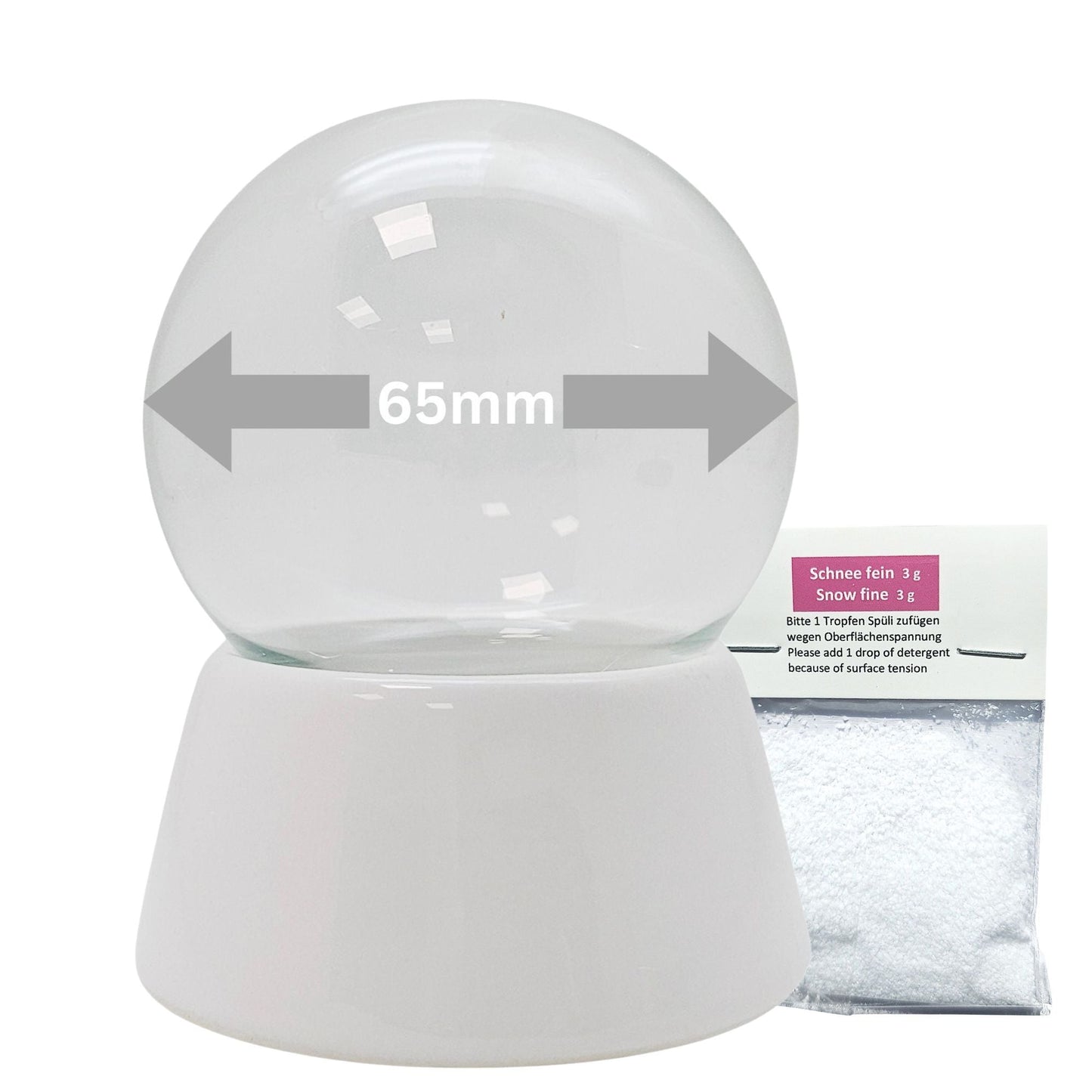 65mm - Do - it - Yourself Schneekugel mit Glas und Porzellan - Sockel Bastelset 1x Schnee - Schneekugelhaus