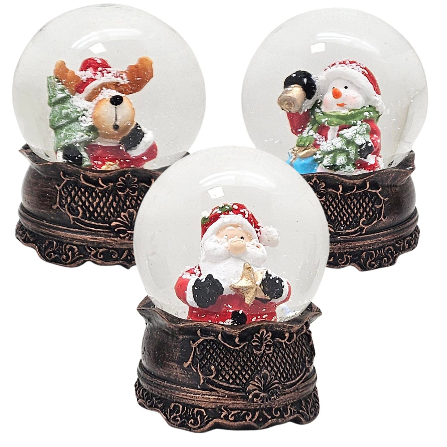 Dekopaket - Nostalgie Schneekugel Kupfer Antik mit 4 Schneekugeln in mehreren Größen - Schneekugelhaus