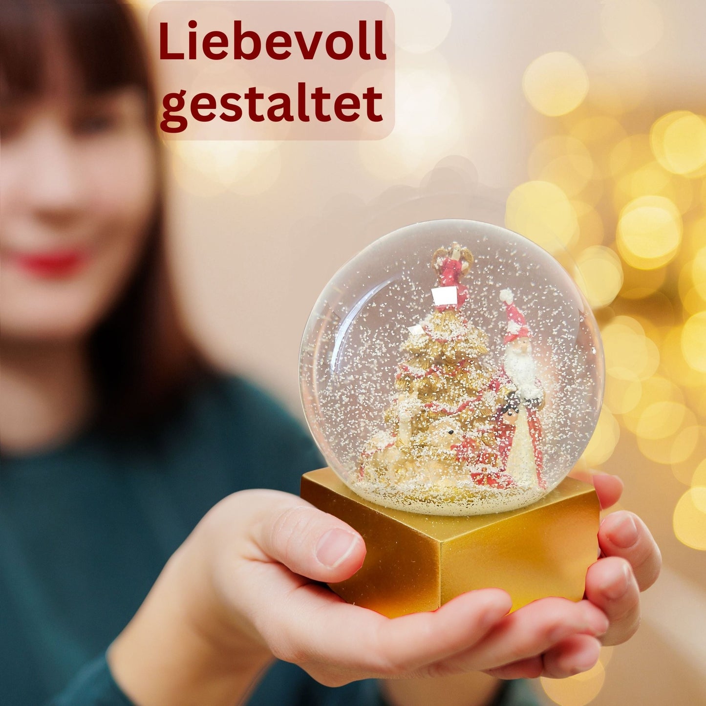 Designer Schneekugel Weihnachtsmann Christbaum rot gold Sockel gold eck PURE - Line 12 cm Durchmesser - Schneekugelhaus