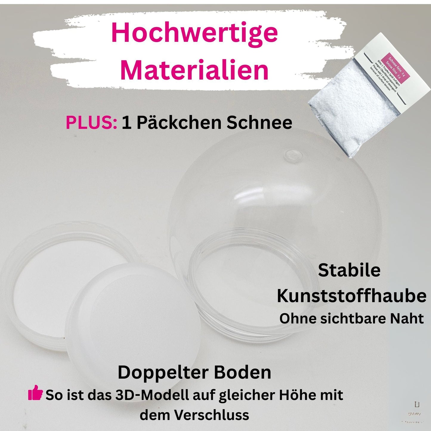 DIY - Komplett - Bastelset für Kunststoff - Schneekugel für 90 x 110 Kugelform mit Schnee, Glitzer, Wasserklar & Kleber - Schneekugelhaus
