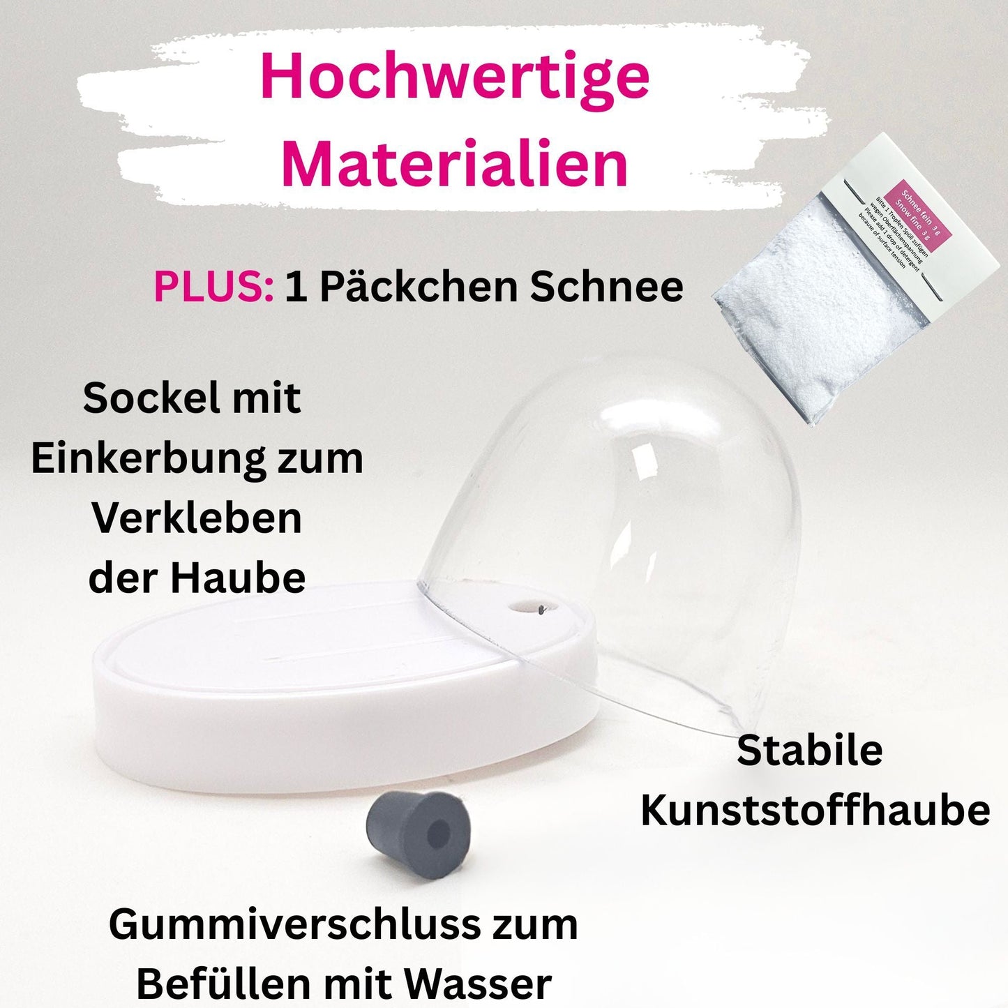 DIY - Komplett - Bastelset für Kunststoff - Schneekugel für FIMO oval 72 x 61 mm weiß mit Schnee, Glitzer, Wasserklar & Kleber - Schneekugelhaus