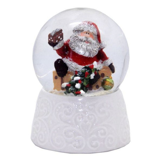 Edle Schneekugel Santa auf Porzellansockel weiß Ornamente - 65mm Durchmesser - Schneekugelhaus