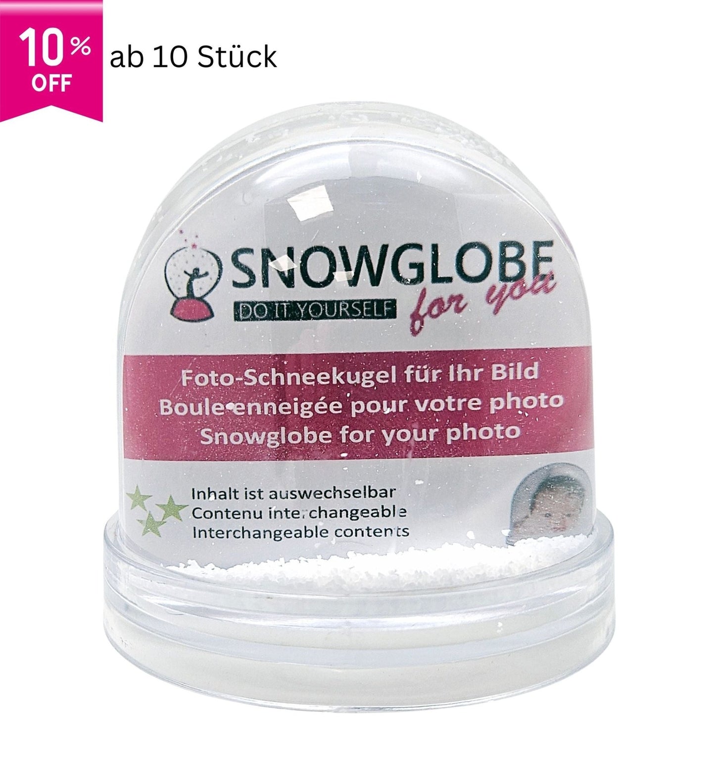 Foto - Schneekugel groß mit transparentem Sockel und Schnee - Schneekugelhaus