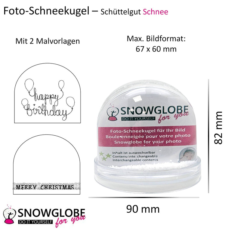 Foto-Schneekugel groß mit transparentem Sockel und Schnee – Einzelverpackung - Schneekugelhaus