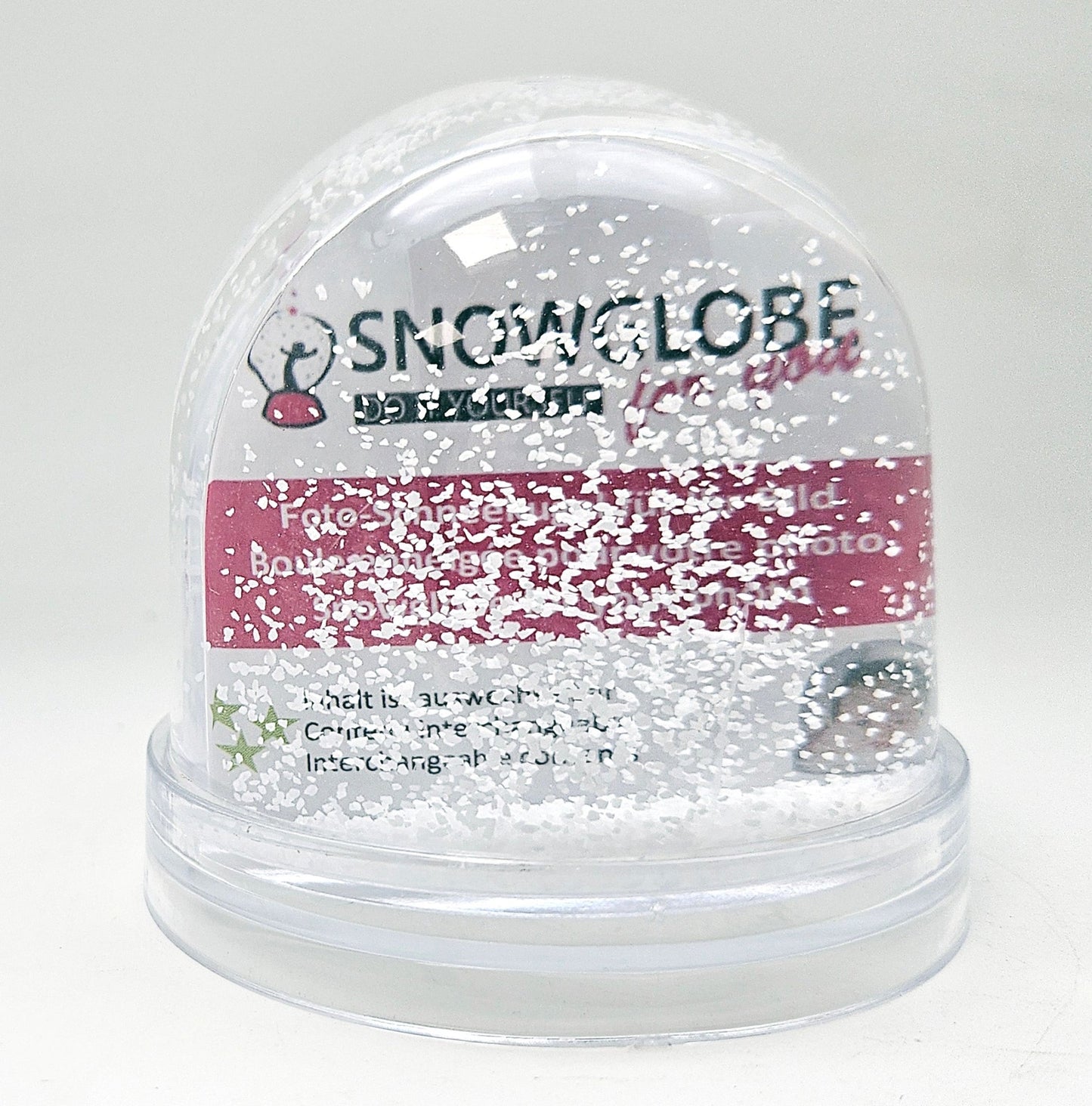 Foto-Schneekugel groß mit transparentem Sockel und Schnee – Einzelverpackung - Schneekugelhaus