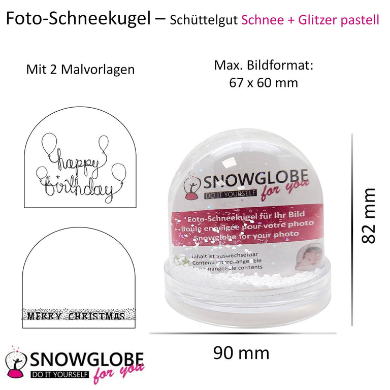 Foto-Schneekugel groß mit transparentem Sockel und Schnee und Glitzer - Schneekugelhaus
