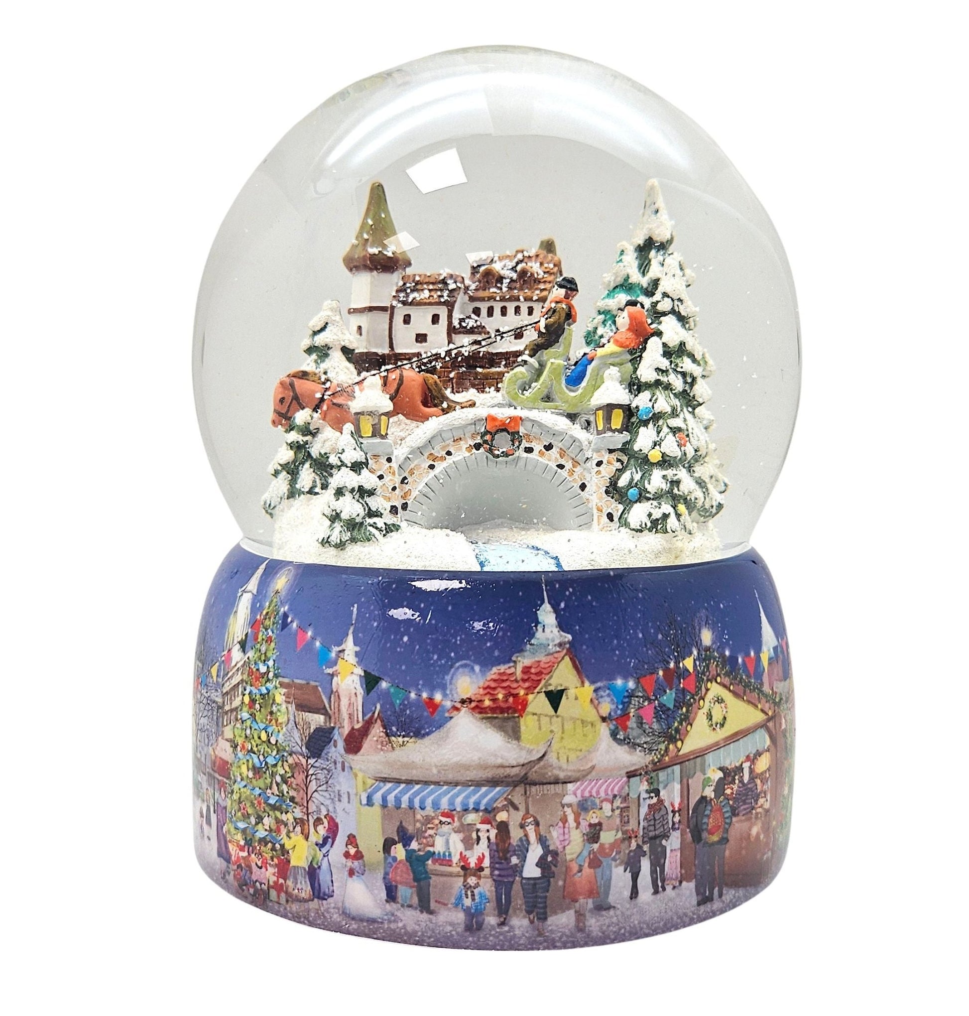 Mega Schneekugel Historische Kutschfahrt zum Weihnachtsmarkt - Musikspieluhr Winter Wonderland - Schneekugelhaus